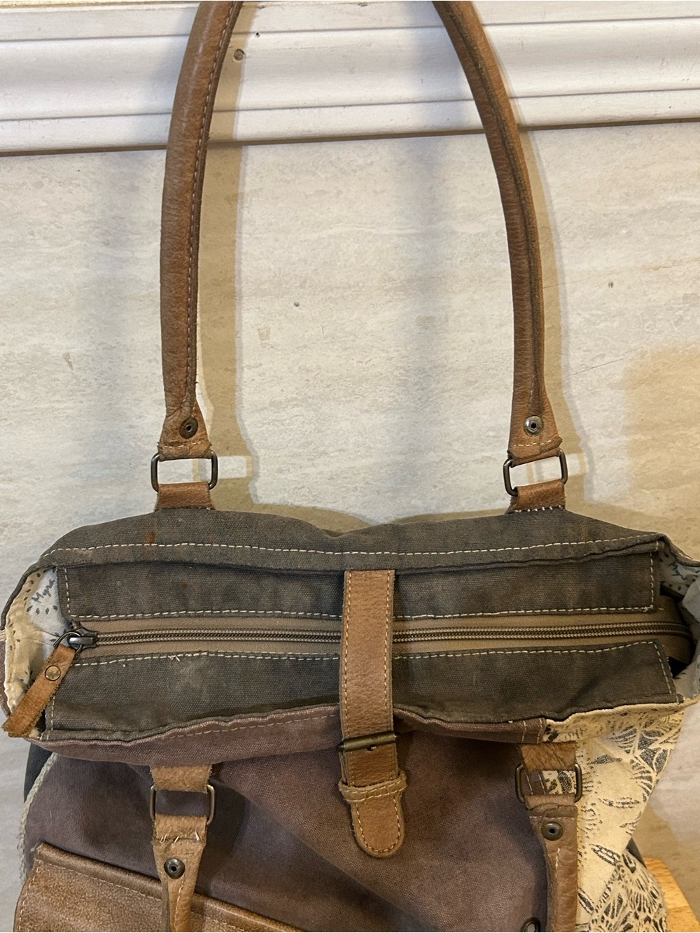 Myra Bag Upcycled Canvas and Leather Tote Bag - Picture 9 of 15